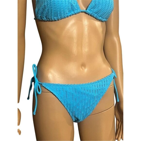No Boundaries Women's Blue Textured Triangle Tie Bikini Set Size L - Picture 3 of 5